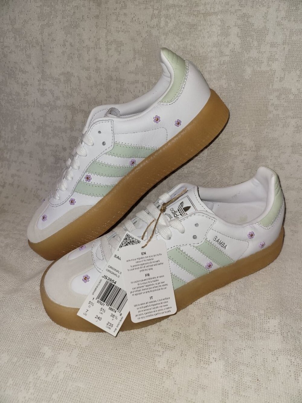 Adidas Sambae Samba Floral Off White Comfy Casual Shoes JS3953 Women's Size 7 - Picture 8 of 16